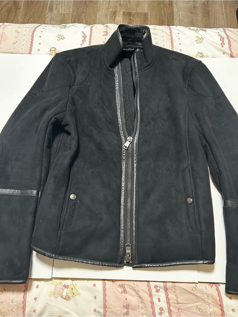 Black Men Suede Zip-Front Jacket